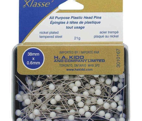 Épingles à têtes de plastique blanches