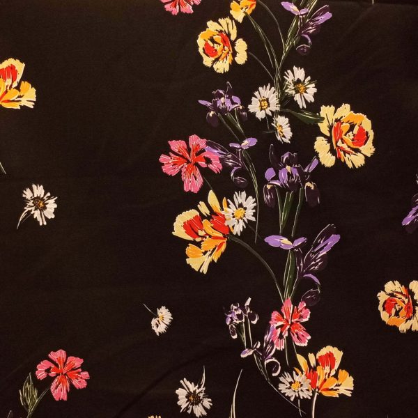 Scuba polyester Fleurs-noir