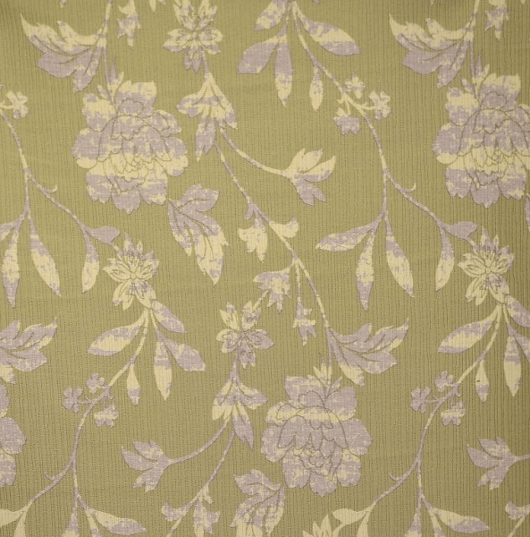 Jacquard fleurs grises et vertes