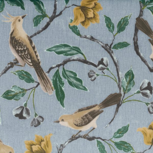 Moineaux et fleurs - Bleu pâle