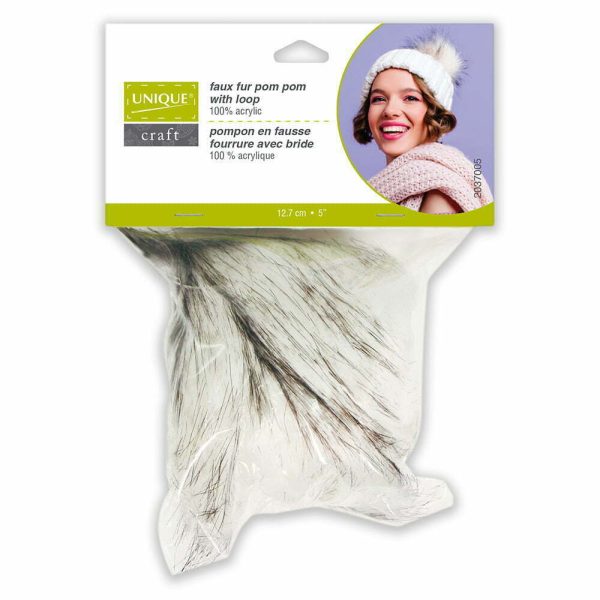 Pompon fausse fourrure - Blanc pointes noires – Image 2
