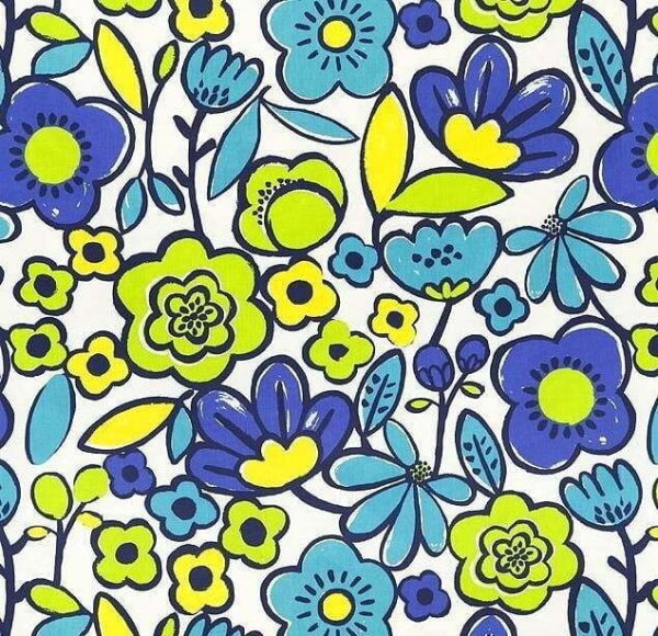 Fleurs bleues - Blanc