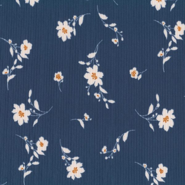 Tricot rib fleurs - Bleu foncé