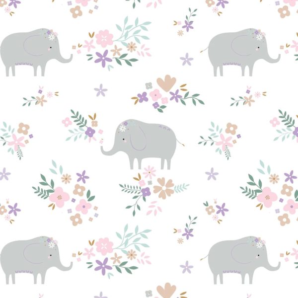 Éléphant doux floral - Blanc