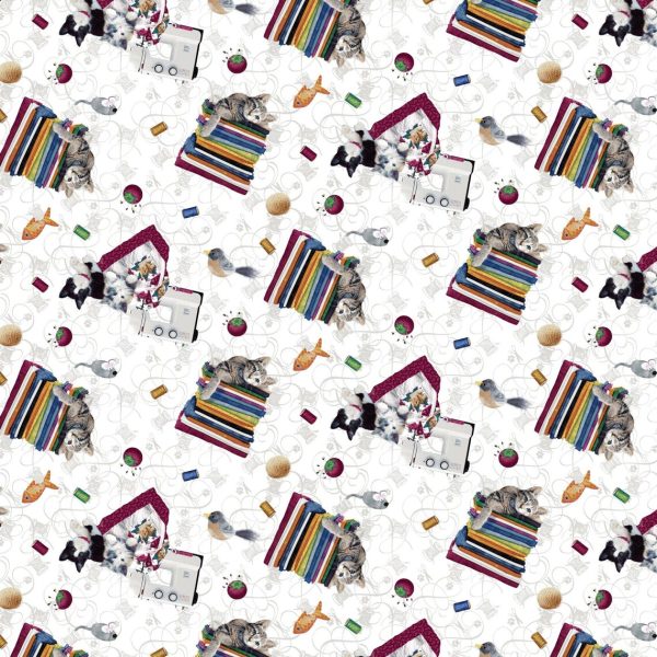 Chats et couture - Blanc