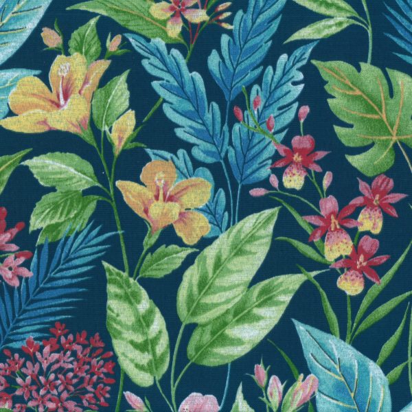 Fleurs et feuilles - Bleu