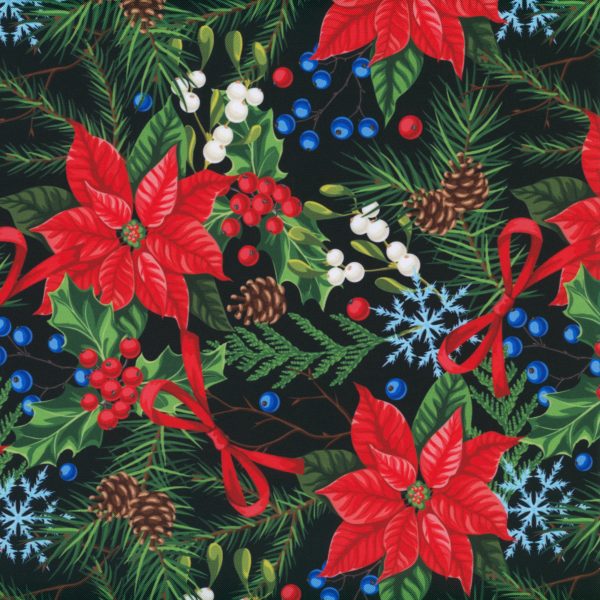 Nappe en tissu - Poinsettia festif- Noir