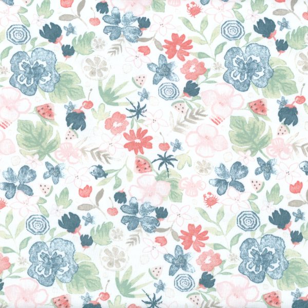 Interlock - Floral - Blanc