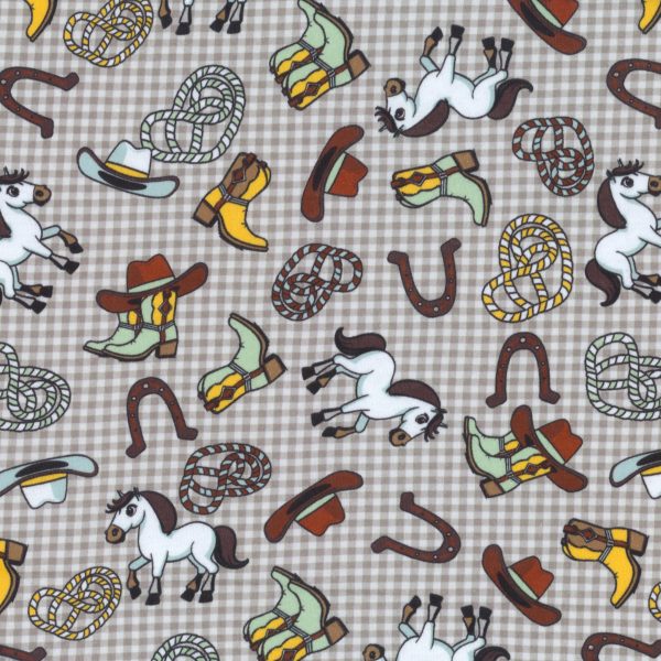 Tricot interlock - Chevaux - Gris